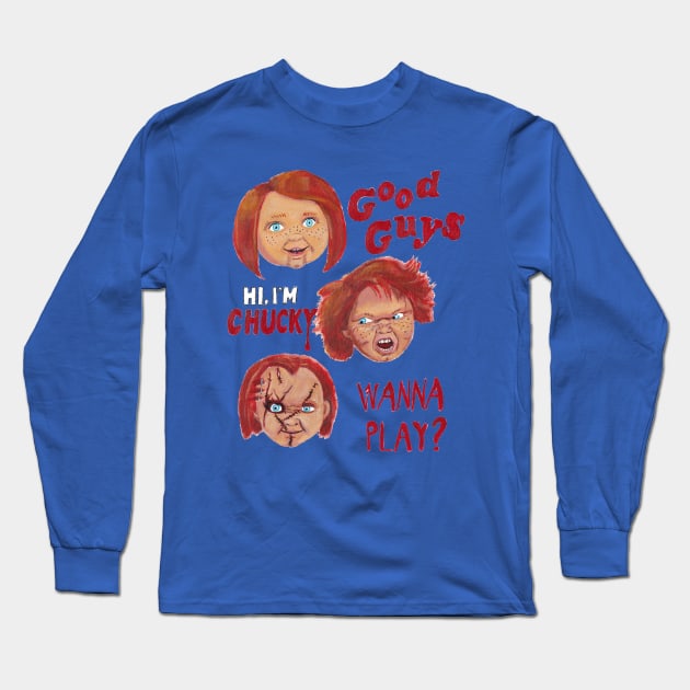 Chucky Doll Faces Long Sleeve T-Shirt by tesiamarieart